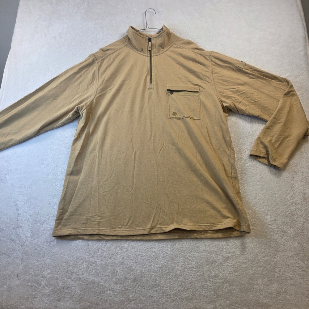 Timberland Mens XL Tan Gold 100% Cotton Quarter Zip Pullover Sweater Long Sleeve